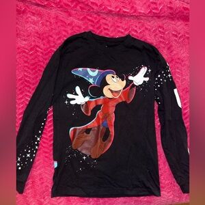 Disney Black Long-Sleeve Tee with Sorcerer Mickey Graphic